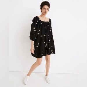 Madewell Black Daisy Print Fall Skater Bohemian Dress